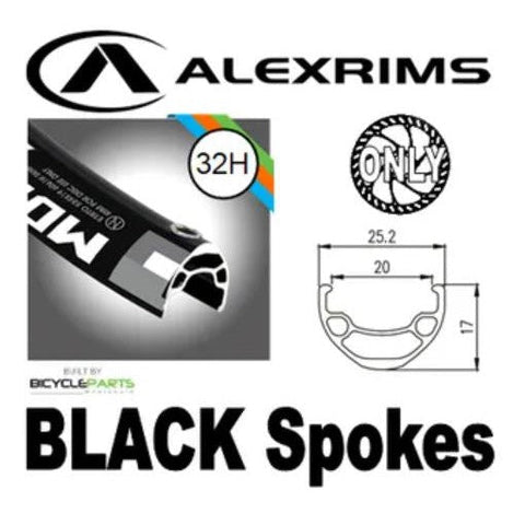 WHEEL - 29er Alex MD19 32H P/j Black Rim, FRONT 15mm T/A (110mm OLD) 6 Bolt Disc Sealed Novatec Boost Black Hub, Mach 1 BLACK Spokes