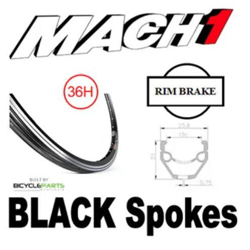 WHEEL-700C Mach 240 36H p/j Black Rim, 8/11 SPEED Q/R (135mm OLD) sealed Novatec Blac Hub, Mach 1 BLACK Spokes