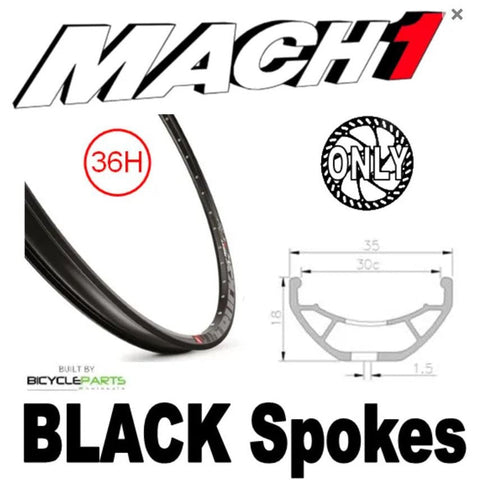 Wheel - 27.5/650B Mach1 TRUCKY-30 36H P/j Black Rim, Q/R (100mm OLD) 6 Bolt disc Sealed Novatec Black Hub, Mach 1 Black spokes