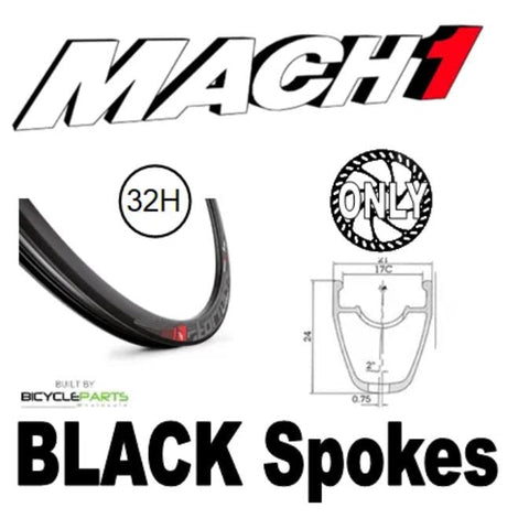 Wheel 700C Mach1 STORMER 32H S/j Black Rim, 8/11 SPEED 12mm T/A (142mm OLD) 6 Bolt Disc Sealed Novatec Black Hub, Mach 1 BLACK Spokes